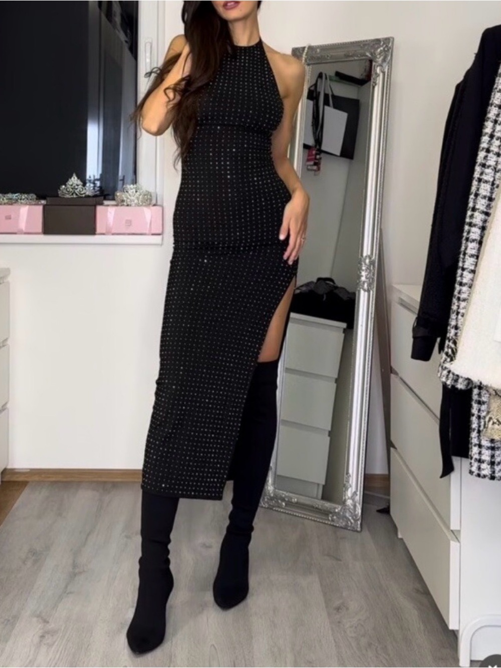Zara Black Sleeveless Dress with Colorful Dots